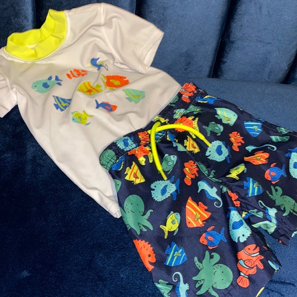 Lands' End Swim 32 Swim Trunks And Matching Rash Guard Poshmark